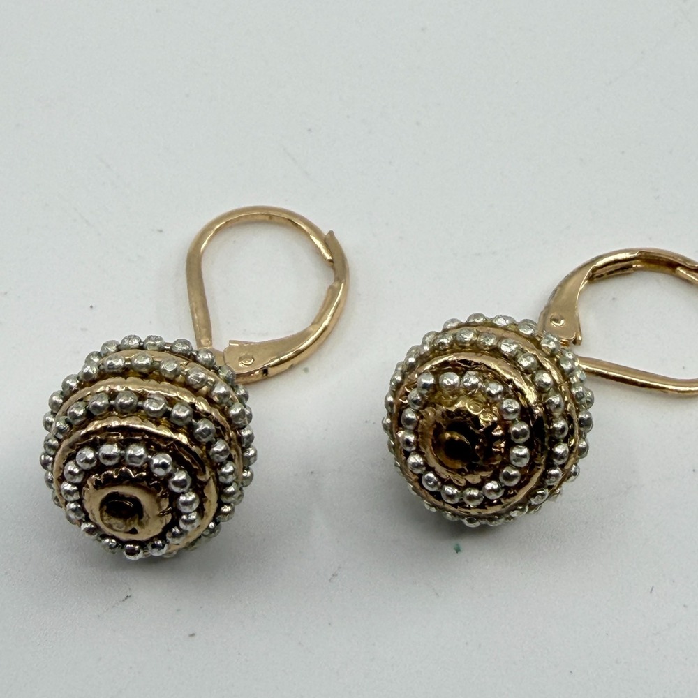 Boho Two-Tone Sphere Dangle Earrings - Textured Lever Back Jewelry - Picture 4 of 8